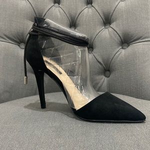 Forever 21 black ankle wrap d’orsay heels